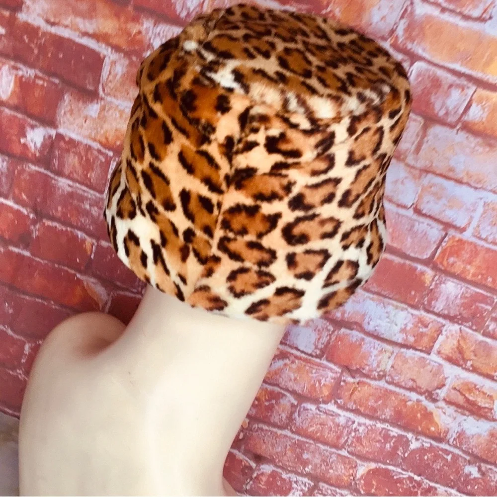 Vintage MCM Sheri Brett Leopard Print Faux Fur Bucket Hat